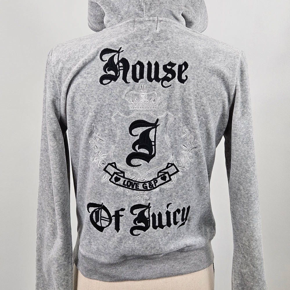 Vintage Y2K Juicy Couture Hoodie Women M Gray House of Juicy Velour Zip Up